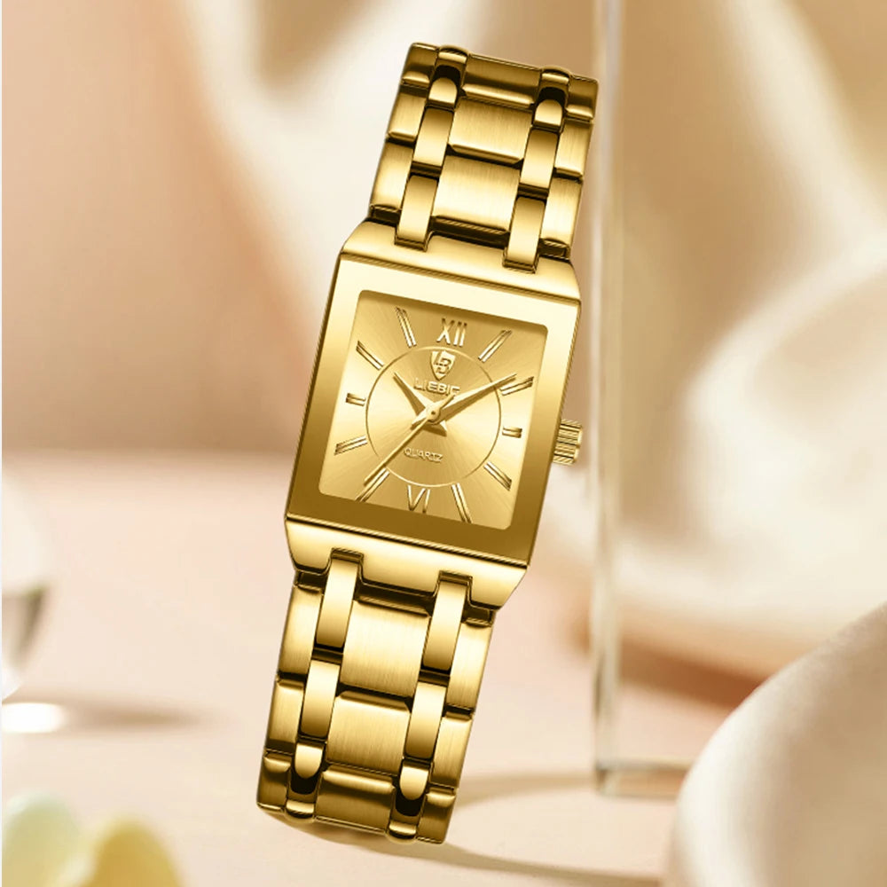 LIEBIG Luxury Golden Quartz Wristwatches For Female Girl Male Fashion 30m Waterproof Women Ladies Mens Watches Relogio Feminino