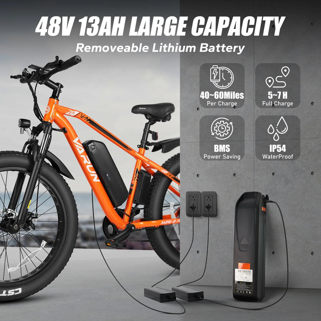 VARUN M26-2 PRO Adult Electric Bicycle, 250W Motor Electric bike, 48V 13AH Battery City E-bike, 26 Inch Fat Tire E-Mountain bike