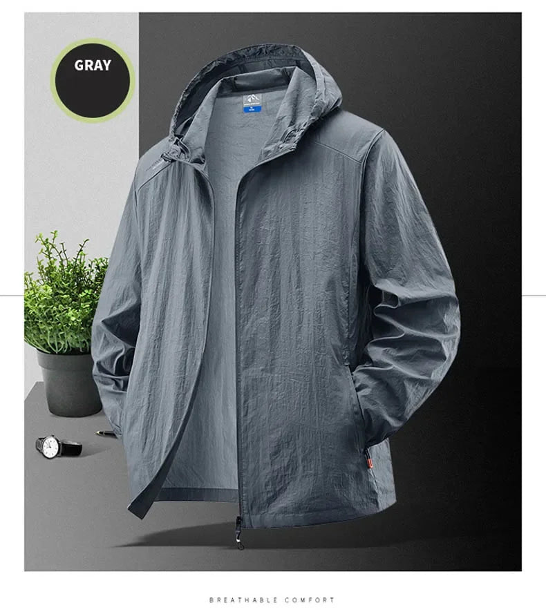 Summer Waterproof Hiking Jackets Men Fishing Cycling Hooded Gym Sports Running Coat Outdoor Sun-Protective Thin Jacket Clothing