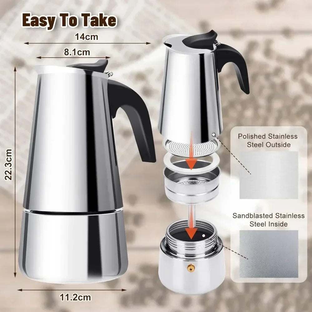 Coffee Maker Moka Pot,2/4/6 Cups Stainless Steel coffee Pot,Italian Coffee Machine Fit Induction Cookers Coffee Accessories