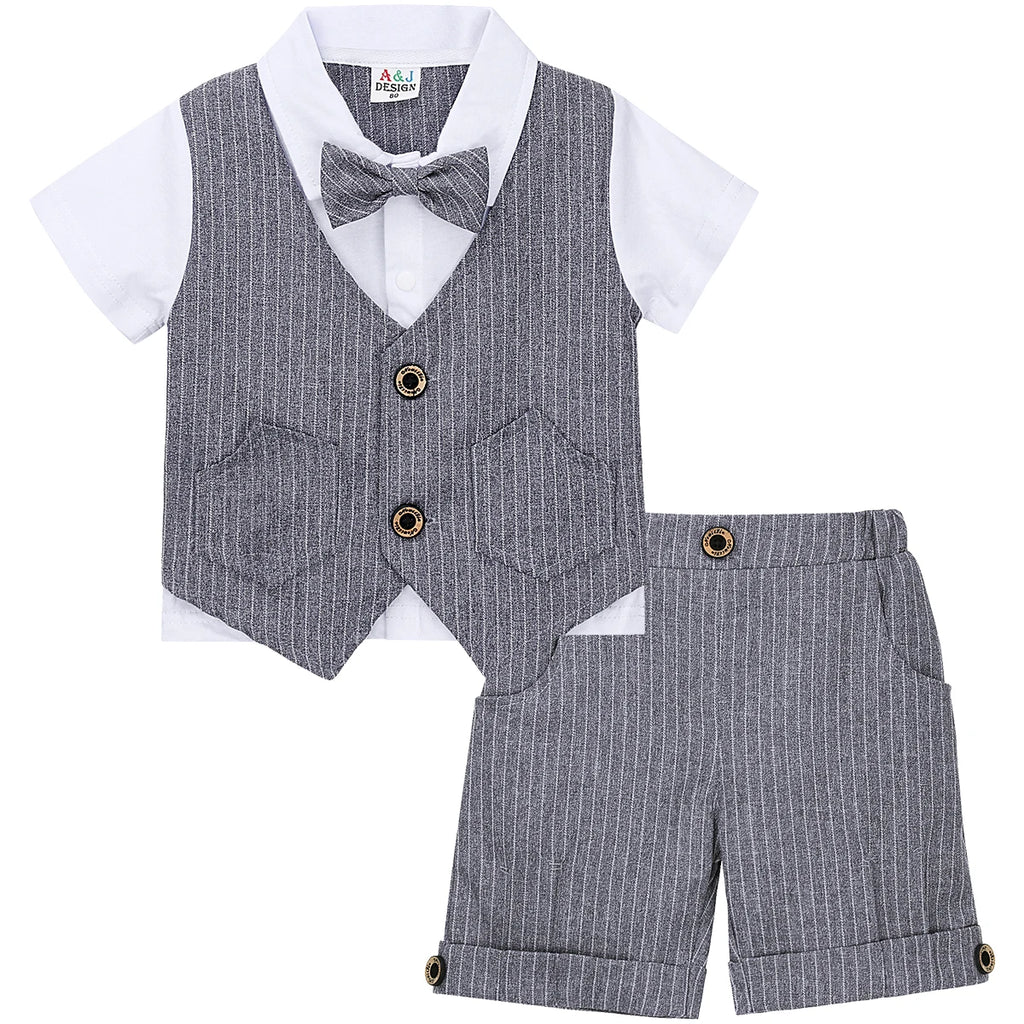 Baby Boys Clothing Set Infant Gentleman Outfit Top + Shorts Baptism Wedding Birthday Gift Costume 2PCS Kids Summer Clothes Suit
