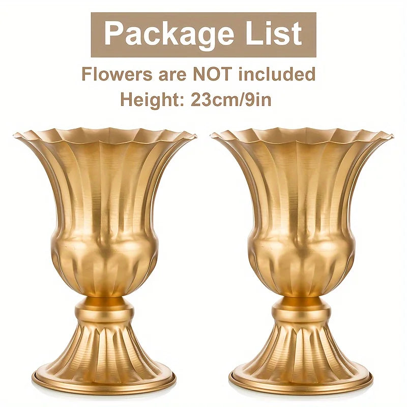 Metal Flower Vase, 9 Inch/6 Inch Metal Flower Pot Artificial Real Flower Vase, Garden Trumpet Flower Pot Table Wedding Decoratio