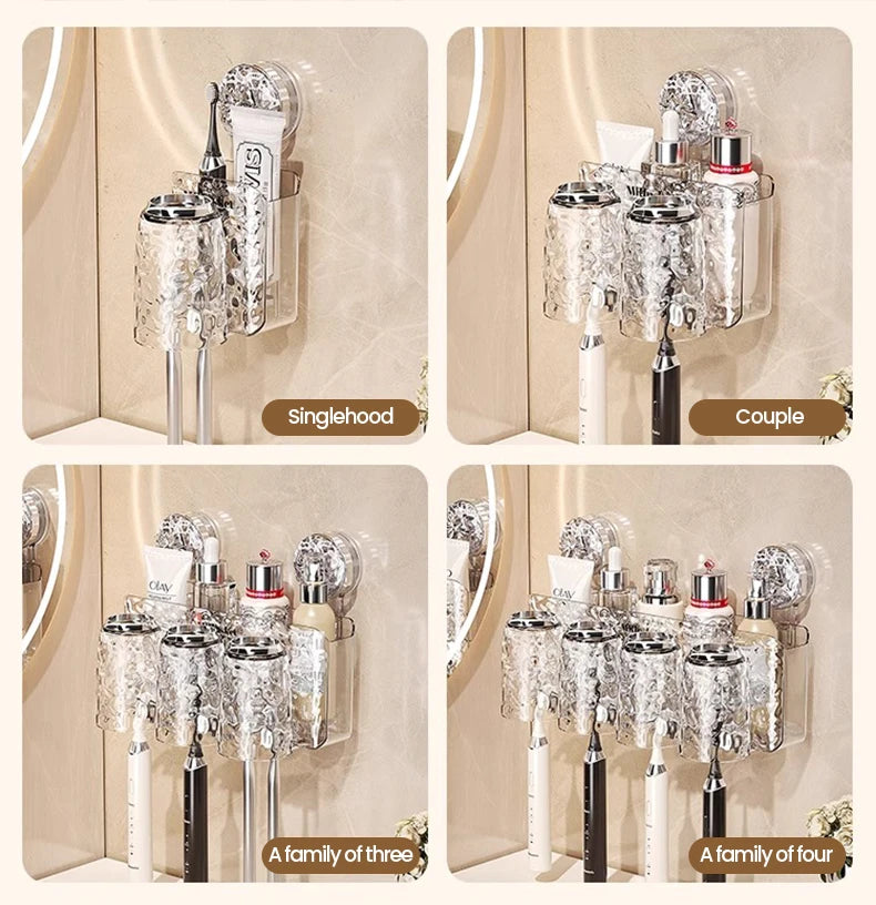 Bathroom Toothbrush Holder With Glacier Pattern Wall Mounted Non Perforated Suction Cup Storage Rack Toothbrush Set Storage Rack