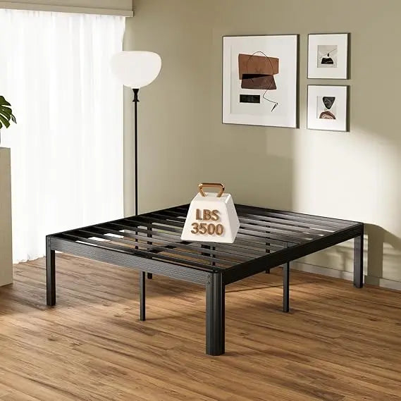 18 Inch Heavy Duty Queen Bed Frame No Box Spring Needed, 3500lbs Weight Capacity Metal Bed Frame Queen Size, Reinforced Metal, E