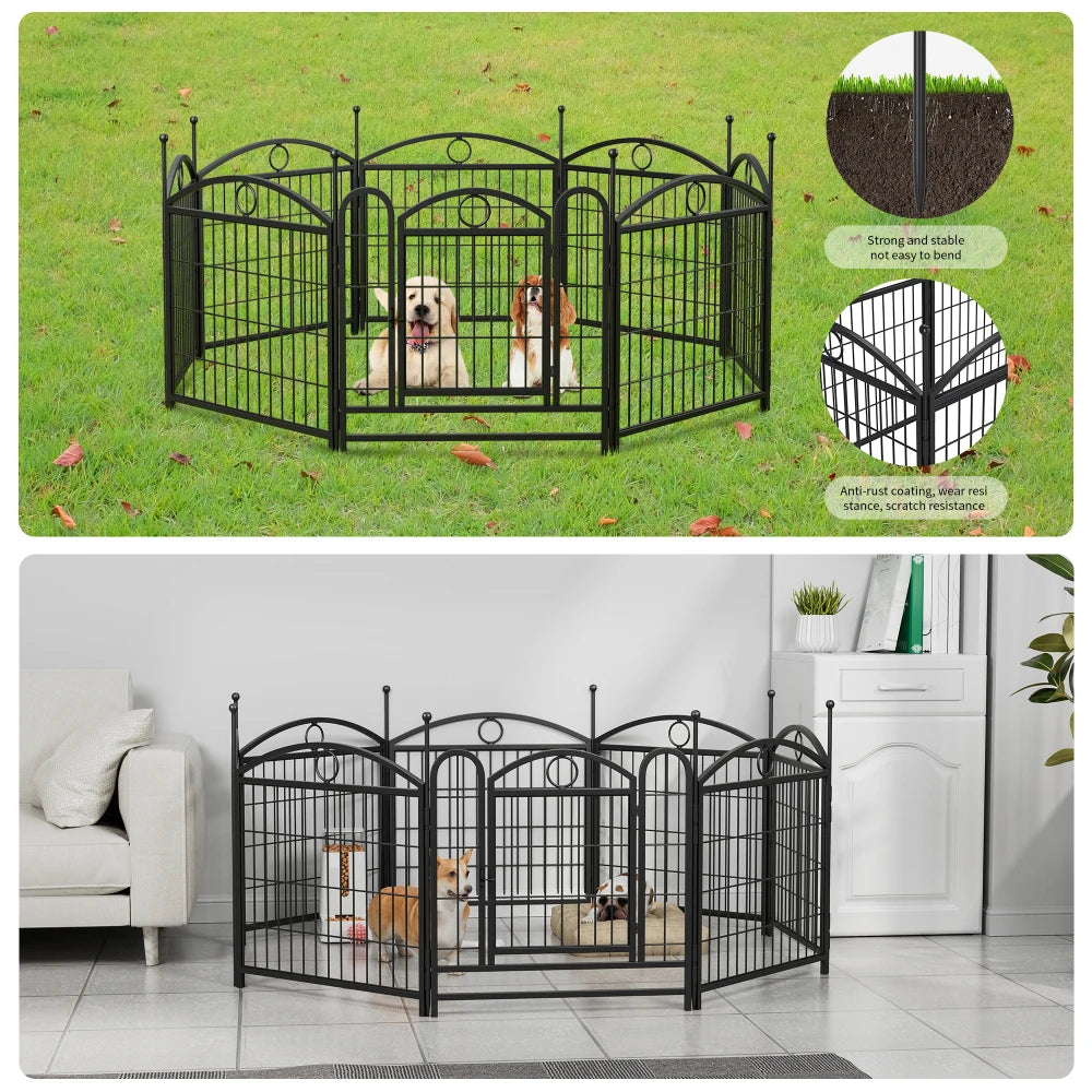 Dog Playpen Indoor 24 inch 8 Panels Metal Dog Pen Pet Dog Fence Outdoor Exercise Pen with Doors, Heavy Duty Dog Fence Puppy Pen