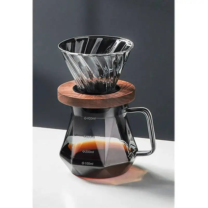 400/600ml Coffee Pot with Dripper Pour Over Coffee Maker Diamond Shaped Glass Coffee Pot Hand Drip Sharing Pot Filter Funnel