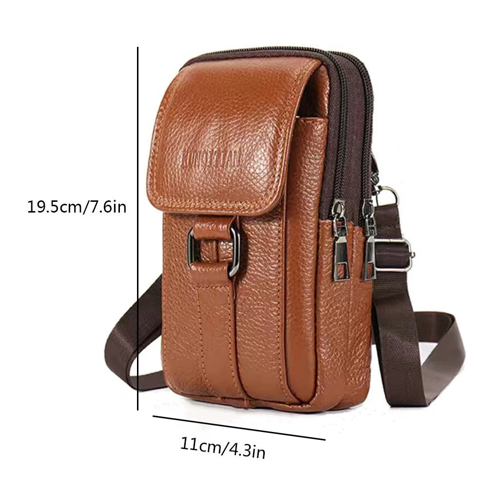 Mini Waist Bag Cowhide Leather Belt Pack Cell Phone Pocket Simple Multi-pockets Fanny Pack Outdoor Portable Casual Wallet Pouch