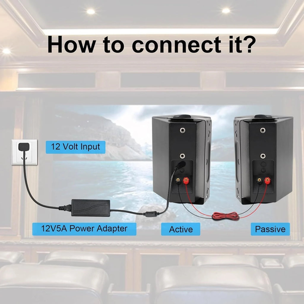 Herdio 2PCS 5.25'' 300W Indoor Outdoor Bluetooth Speakers Waterproof Wired Wall Mount Active Speakers For Garage Deck Home Pool