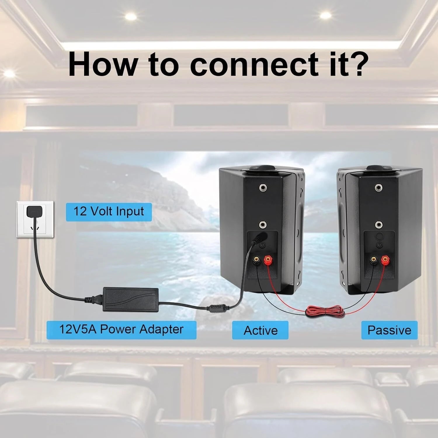 Herdio 2PCS 5.25'' 300W Indoor Outdoor Bluetooth Speakers Waterproof Wired Wall Mount Active Speakers For Garage Deck Home Pool