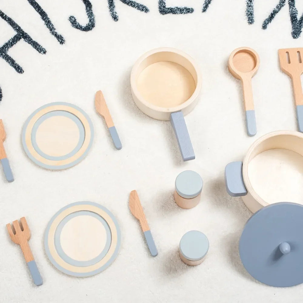 Wooden Mini Kitchen Toys Cookware Pot Pan Cook Pretend Play Educational House Toys For Children Simulation Kitchen Utensils Girl