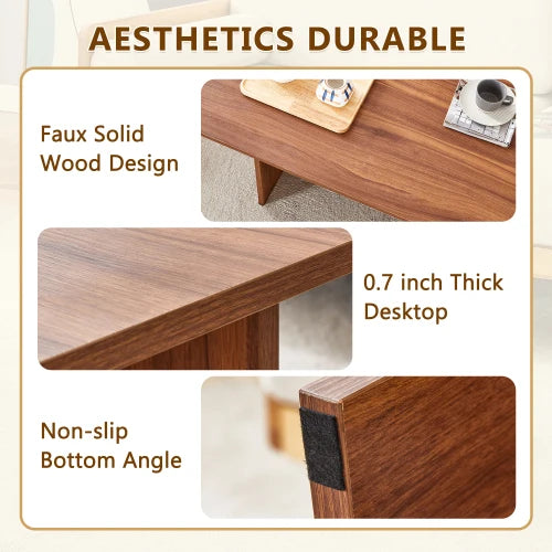 45''Coffee Table, Minimalist Walnut Wooden Center Table,Modern Rectangle Living Room Table, Farmhouse Wood Cocktail Coffee Table