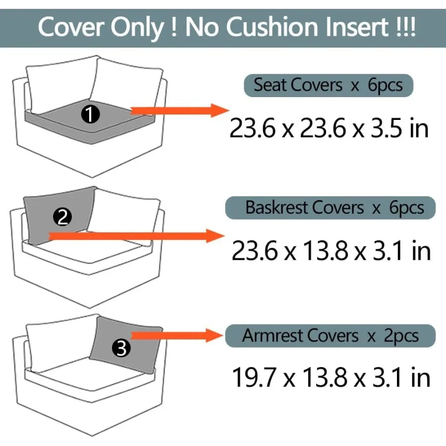 14Pcs Outdoor Cushion Replacement Washable Slipcovers with Zipper for 6Seaters Sofa Patio Set Seat and Back Covers Only in Beig