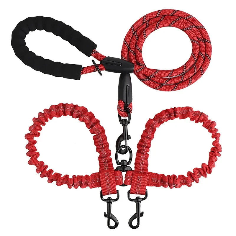 Pet Dog Double Leashes Elastic Rope Two Heads Nylon Two Dogs Collars Harness Leads Dog Leashes Dogs Leash Way Coupler Walk Two