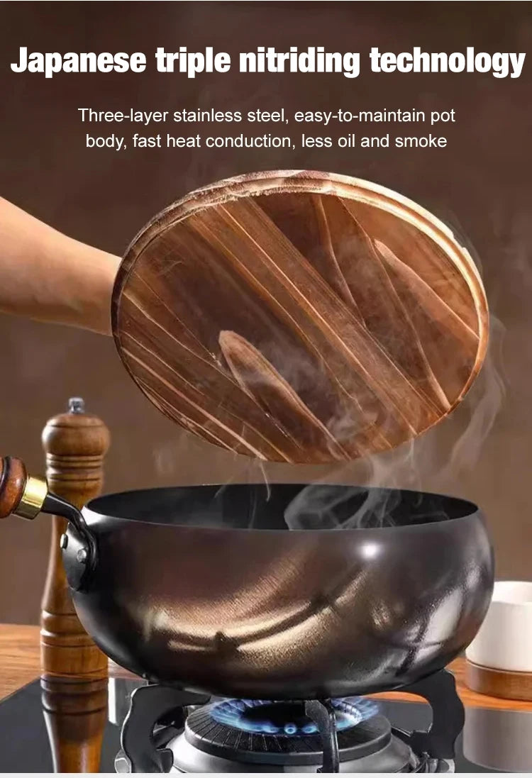 Big Belly Pot Household Hand Hammered Traditional Deepened Non-stick Iron Pot Multipurpose Uncoated Small Frying Pan with Lid