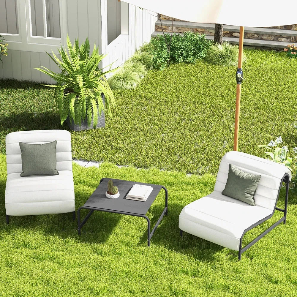 3-Piece Oversized Outdoor Furniture Set,Wide and Deep Lounge Chairs with Olefin Cushions and Stone-Top Side Table for Garden