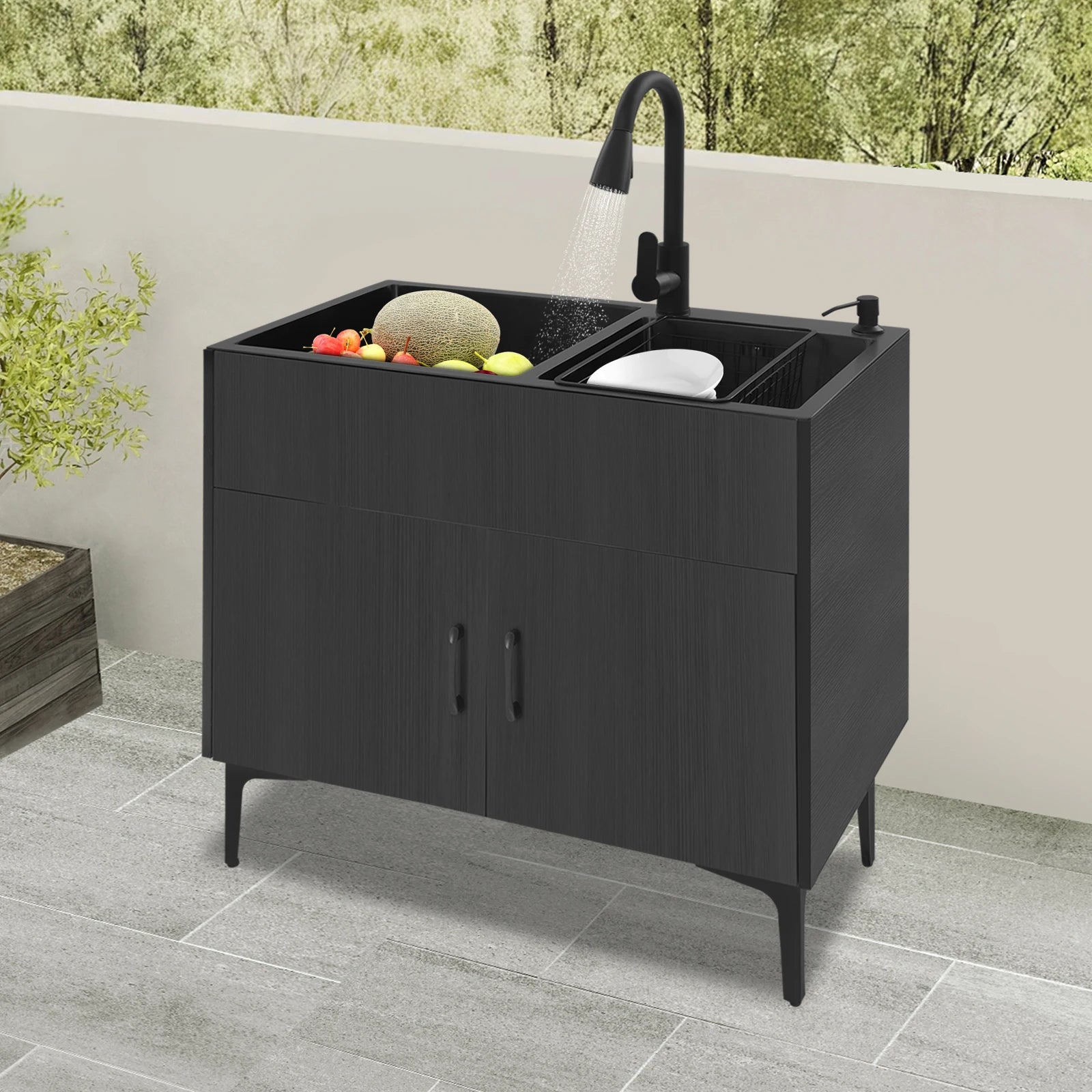 Laundry Sink with Cabinet Sink with Pull-Out Faucet and Cabinet Freestanding Kitchen Sink