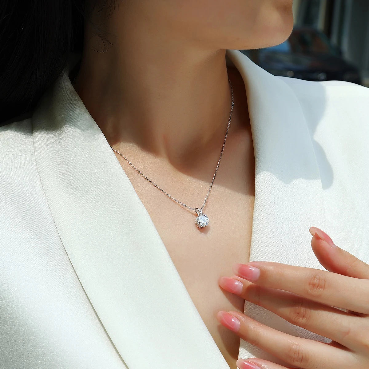 JIUZUAN Moissanite Necklace 18K Gold Plated 925 Silver Solitaire Pendant Minimalist Style Elegant Gift Comes with GRA Certificat