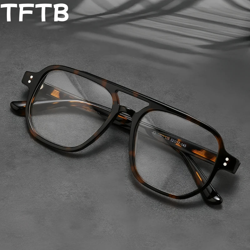 TFTB Fashion Trend Pilot Glasses Men Double Beam Acetate Ultralight Retro Optical Prescription Eyeglasses Frame Women 140mm