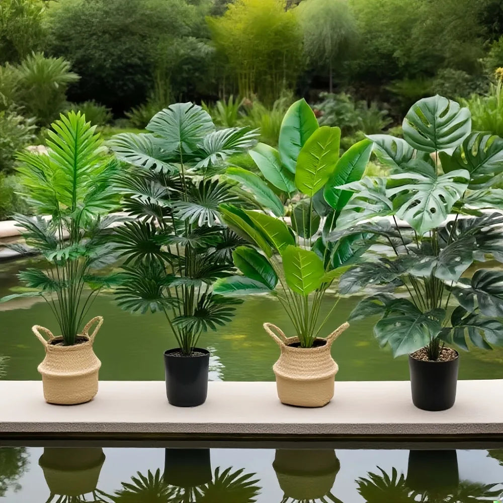 4pcs 48Leaves Areca Palm Simulation Green Plants Realistic Artificial Trees Suitable for Bedroom Living Room Outdoor Decoration