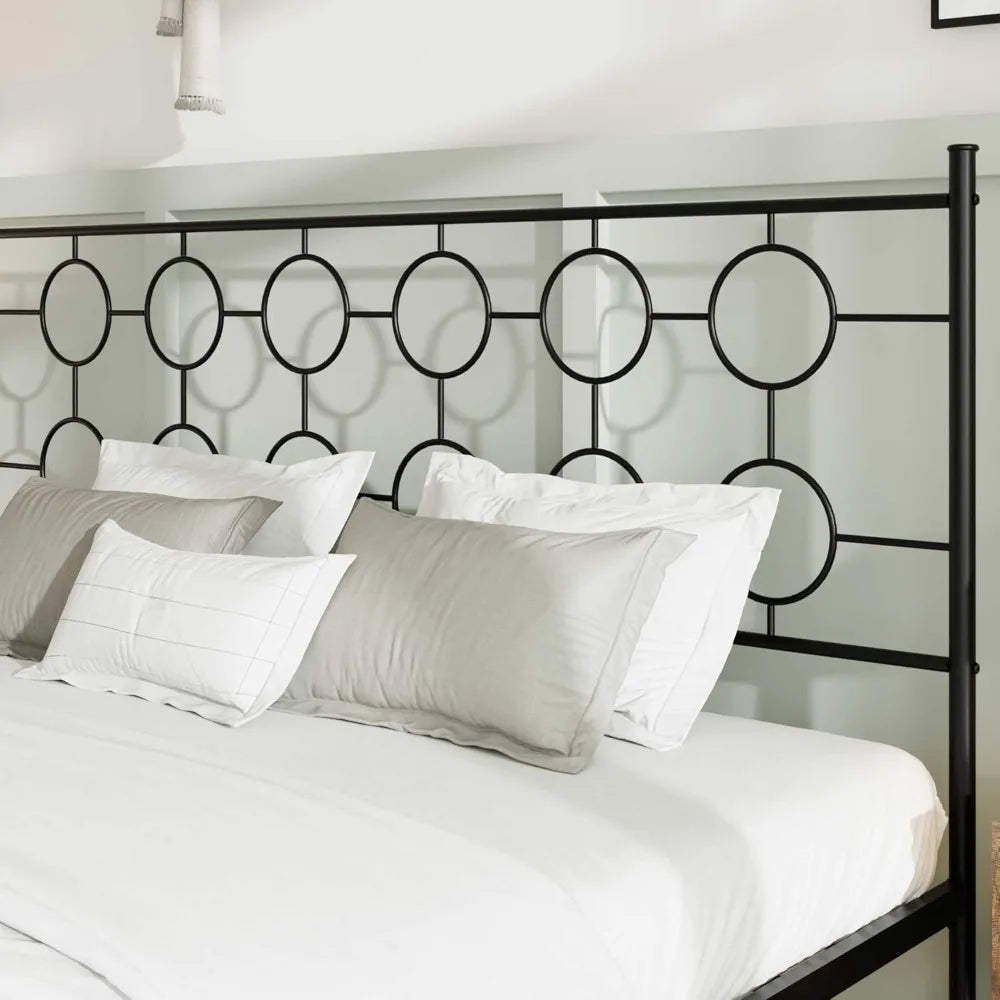 Victorian-Style Metal Platform Bed Frame with Headboard, Footboard, and 12-Inch Storage Space