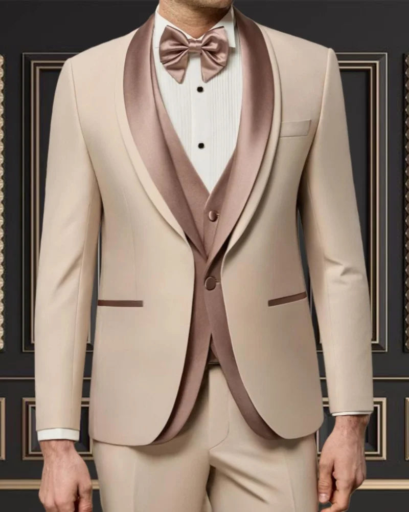 Elegant Shawl Lapel One Single Breasted Wedding Party Tuxedo 3pcs Blazer Vest Pant Formal Man Suits Customized Ropa hombre