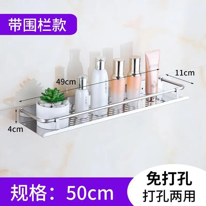 Bathroom Shelf Organizer Storage Wall Mounted Shelves Kitchen Shower Rack Stainless Steel Shampoo Holder Drain Water Accessories