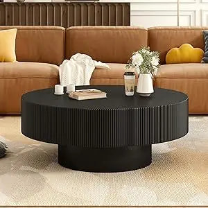 31 inch modern round coffee table with sturdy base, wood center tables for living room reception room, easy assemble, black