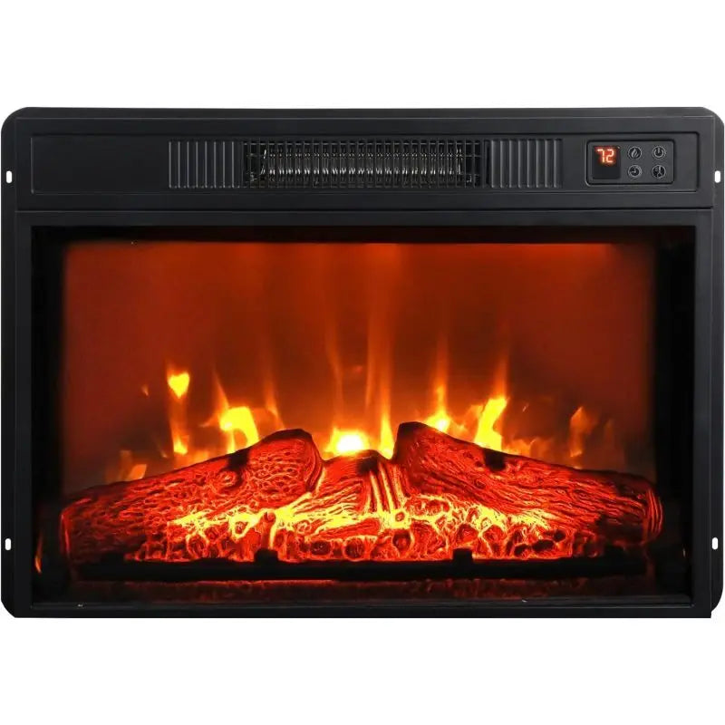 23" Fireplace 3 Dinfrared Black Fireplace Electric Insert Heater With IR Remote Control Glass View Adjustable Realistic Logs