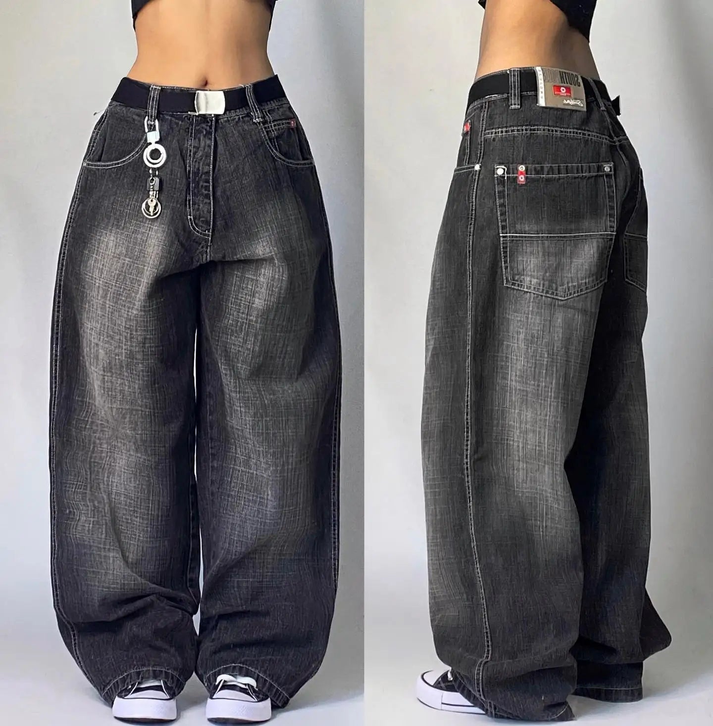 American Vntage Washing Make Old Rivets and Holes Jeans Women Y2K Street Straight Tube Baggy Slim Wide Legs and Long Pants Tide