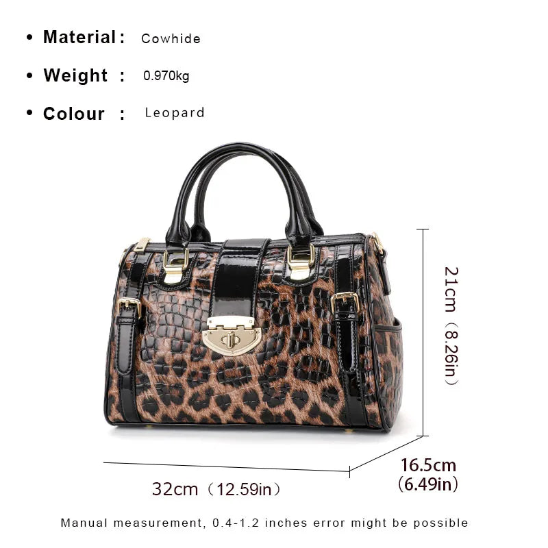 Aidrani  Fashionable original design women's handbag, luxurious leopard print Boston bag made of high-quality cowhide