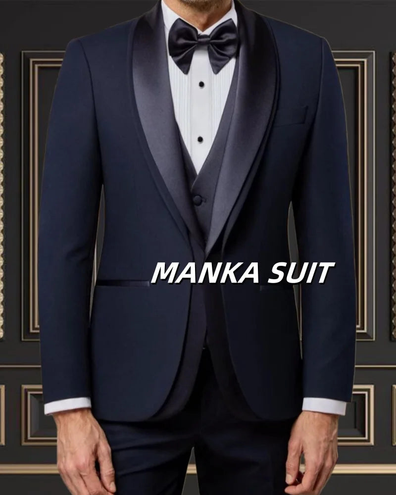 Elegant Shawl Lapel One Single Breasted Wedding Party Tuxedo 3pcs Blazer Vest Pant Formal Man Suits Customized Ropa hombre