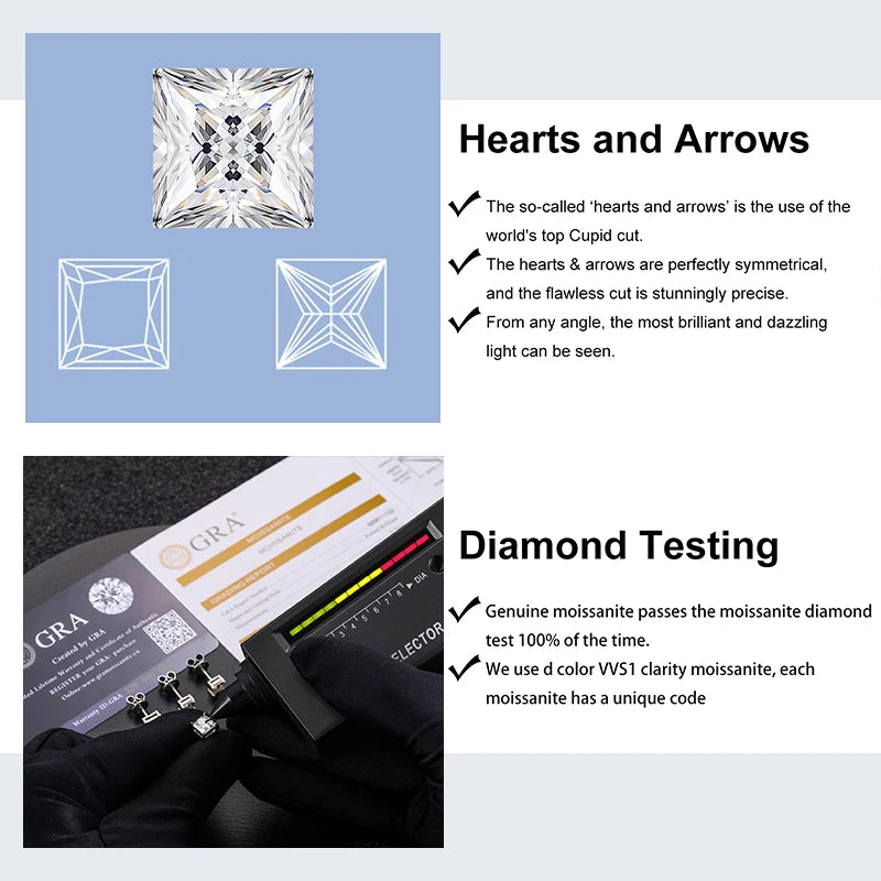 Princess Cut 1-2.4 Ct Moissanite Earrings for Women Men 925 Sterling Silver Sparkling Diamond Ear Studs Fine Party Jewelry Gifts