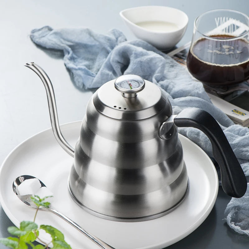 1.2L 1L Coffee Drip Kettle Pot with Thermometer Pour Over Coffee Tea Pot Stainless Steel Drip Kettle For Home Office Cafetera