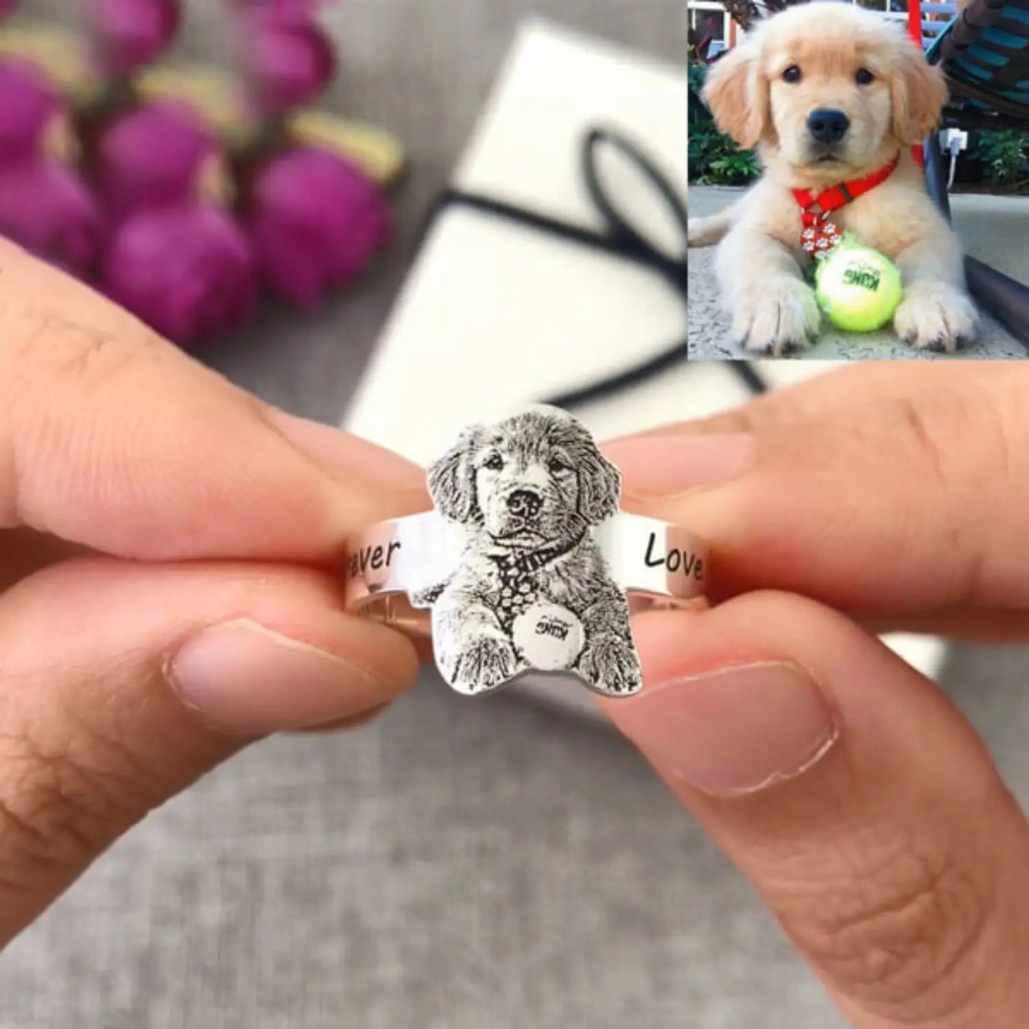 Personalized Photo Engraved Ring  Laser Engraved Picture Frosted Photo Ring Adjustable Open Ring