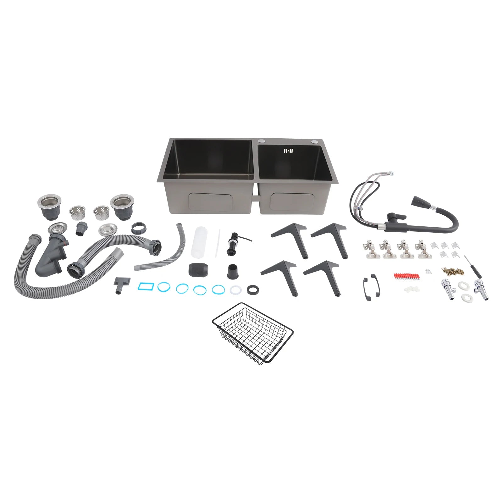 Laundry Sink with Cabinet Sink with Pull-Out Faucet and Cabinet Freestanding Kitchen Sink