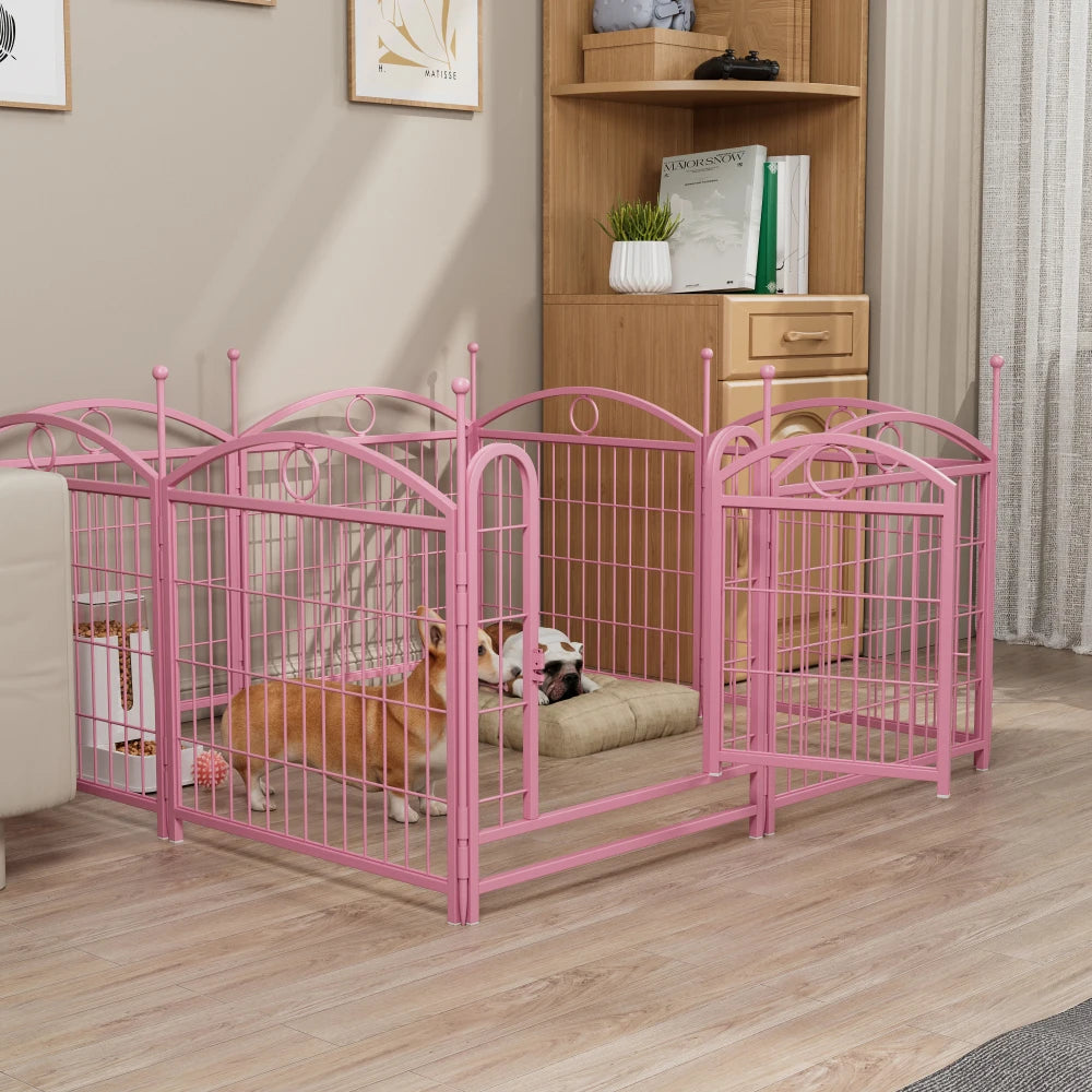 Dog Playpen Indoor 24 inch 8 Panels Metal Dog Pen Pet Dog Fence Outdoor Exercise Pen with Doors, Heavy Duty Dog Fence Puppy Pen