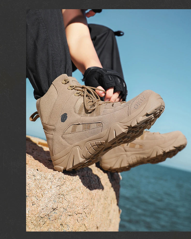 Hiking Men Shoes Mid-top Outdoor Comfortable Anti-slip Combat  Boots Men Shoes Thick-soled Sporty Keep Warm Casual Men Shoes