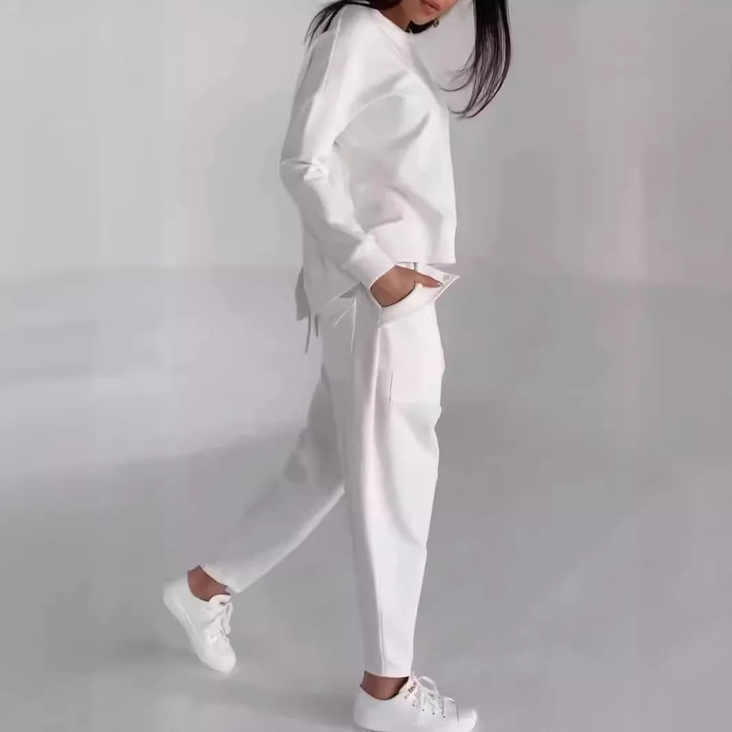Women's suits 2024 European and American new fashion lace-up technology multi-pocket trendy sports solid color casual pants suit