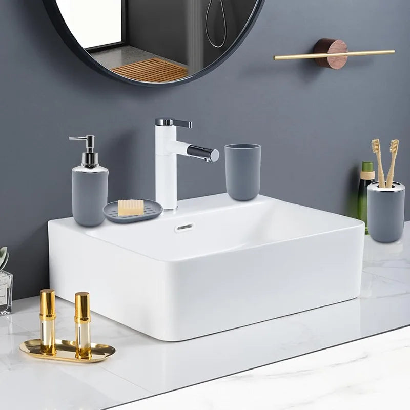 Bathroom Accessory Set 4 pcs Shatter-Resistant Resin Lotion Soap Dispenser Toothbrush Holder Soap Dish Bathroom Decor Gift