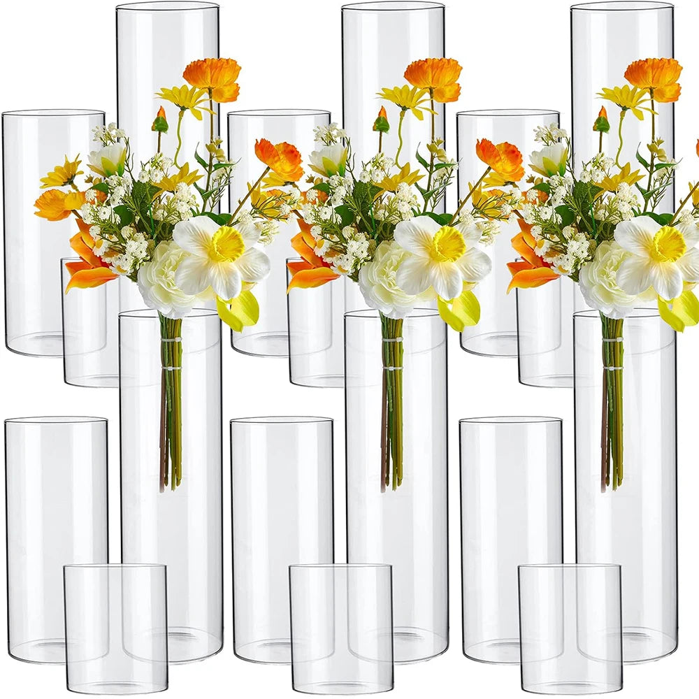 4 6 8 Inch Clear Glass Cylinder Vases for Centerpieces Floating Candles Holders Clear Cylinder Flower Vases Bulk for Wedding