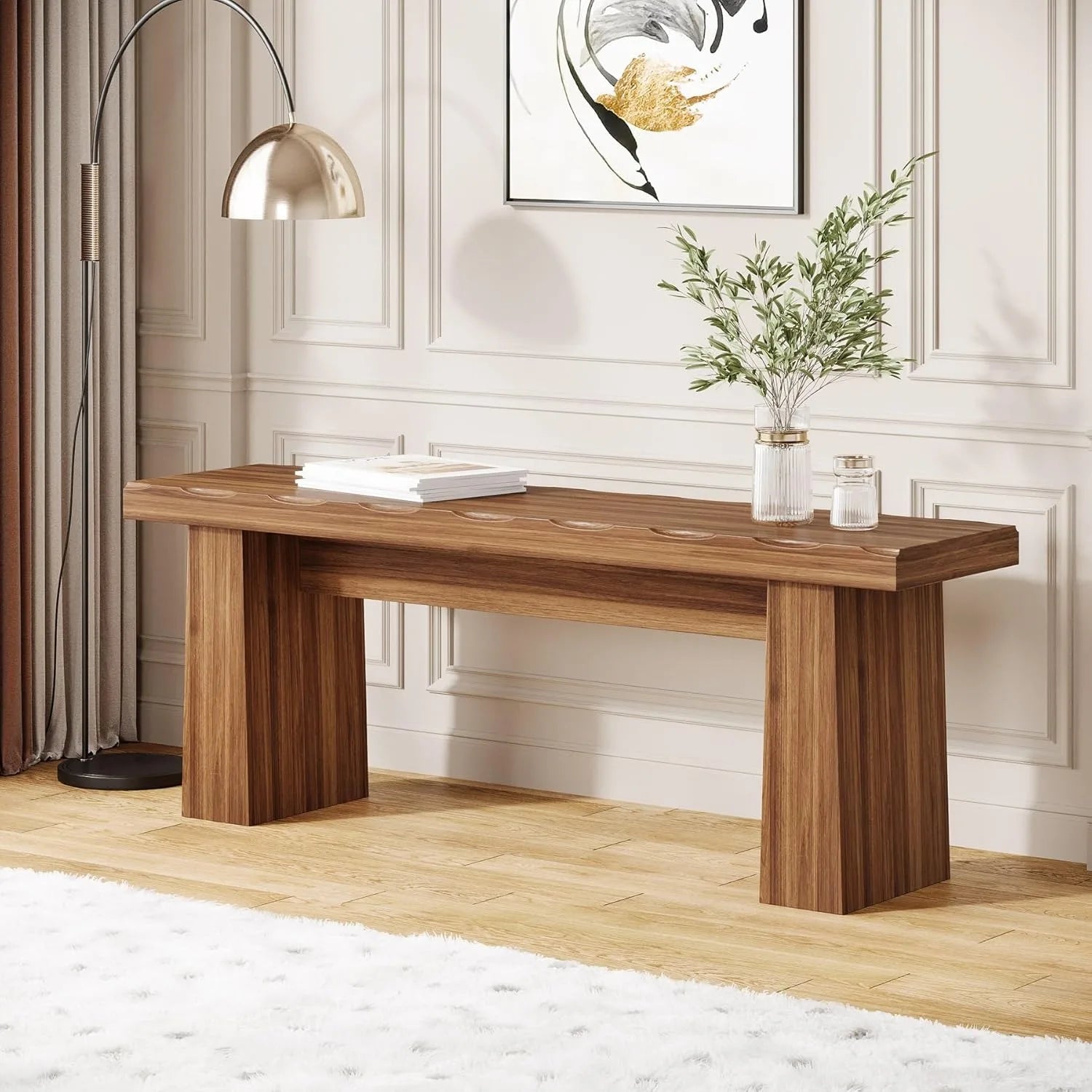 Wooden Entryway Bench, 47-Inch Wood Dining Table Bench with Sturdy Frame for Dining Room, Bedroom Hallway, Easy Assembly, Black