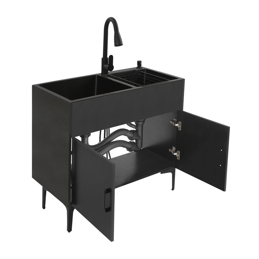 Laundry Sink with Cabinet Sink with Pull-Out Faucet and Cabinet Freestanding Kitchen Sink