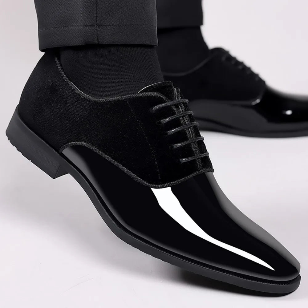 Men's Oxford Shoes Lace up Formal High Gloss Low Top Square Toe Suit Tuxedo Dress Shoes for Business Casual Shoe for Mens
