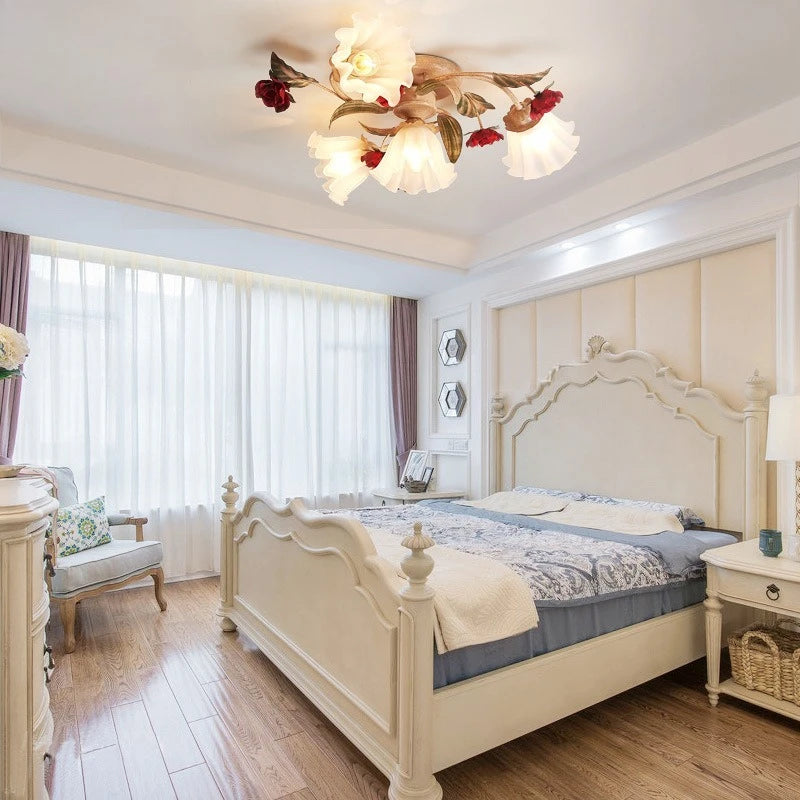 Creative romantic flower ceiling decorative chandelier pastoral retro LED ceiling lights Living room Bedroom Nordic ceiling lamp