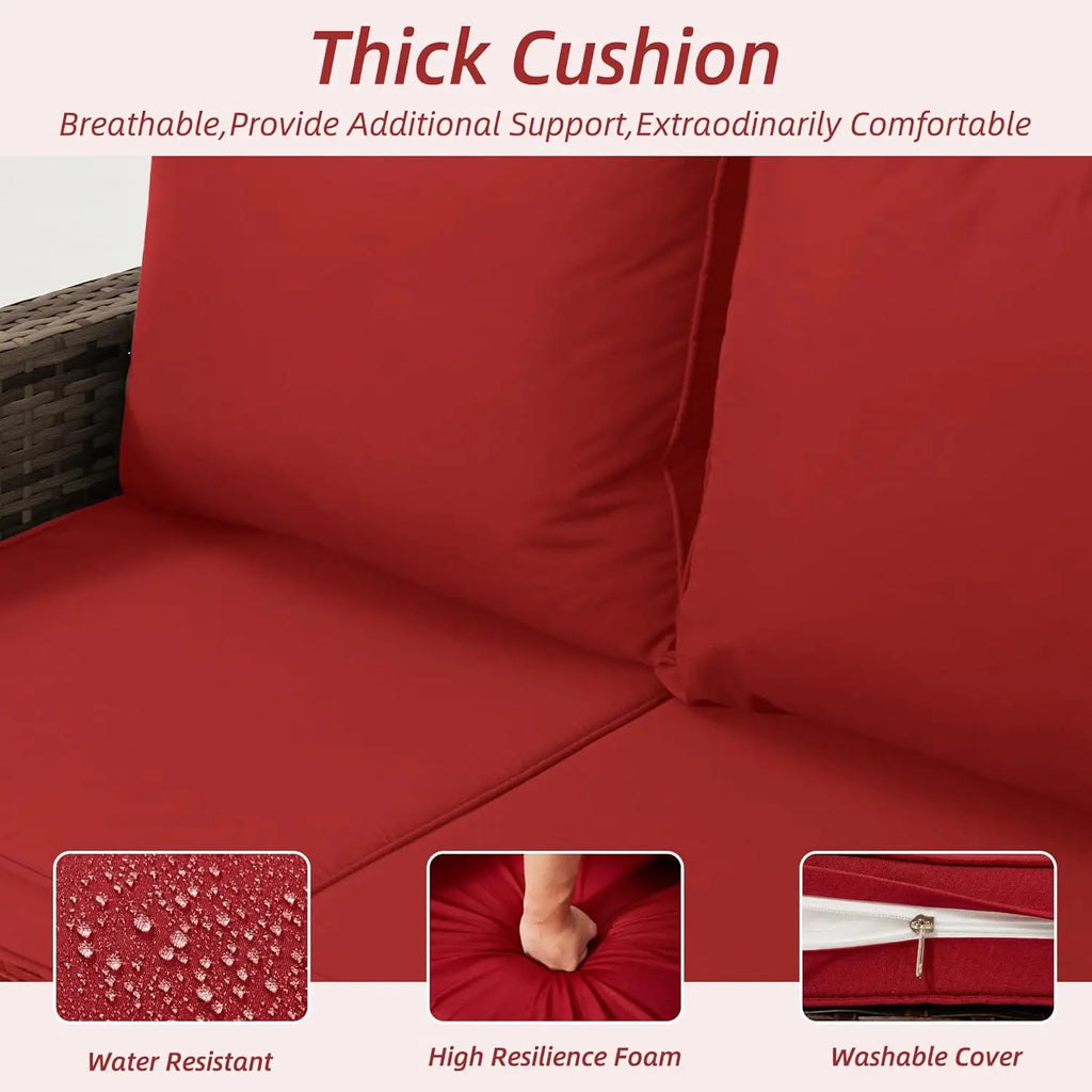 5 Piece Outdoor Patio Furniture Set-360 Wicker Swivel Chairs Set of 2 w/ 2 Ottoman, Coffee Table & Cushions Patio Bistro Set for