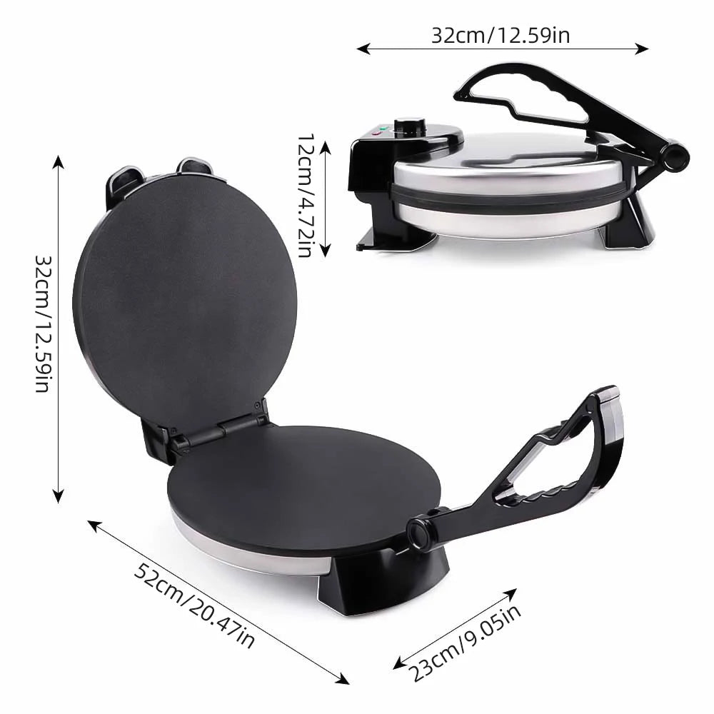 Electric Tortilla Maker Stainless Steel Non-Stick Roti Maker Machine 1800W Double Sided Heating Tortilla Press