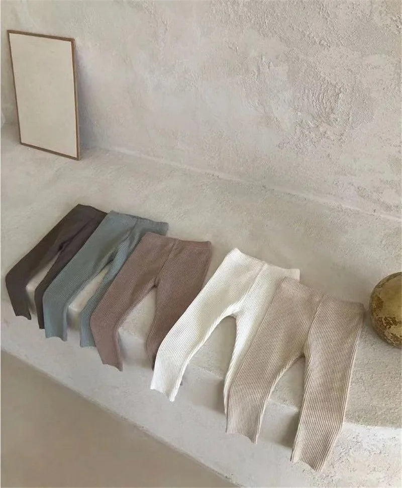 2024 New Baby Cotton Ribbed Leggings Solid Cotton Infant Stretch Pants Soft Comfortable Toddler Pants Kids Boys Girls Trousers