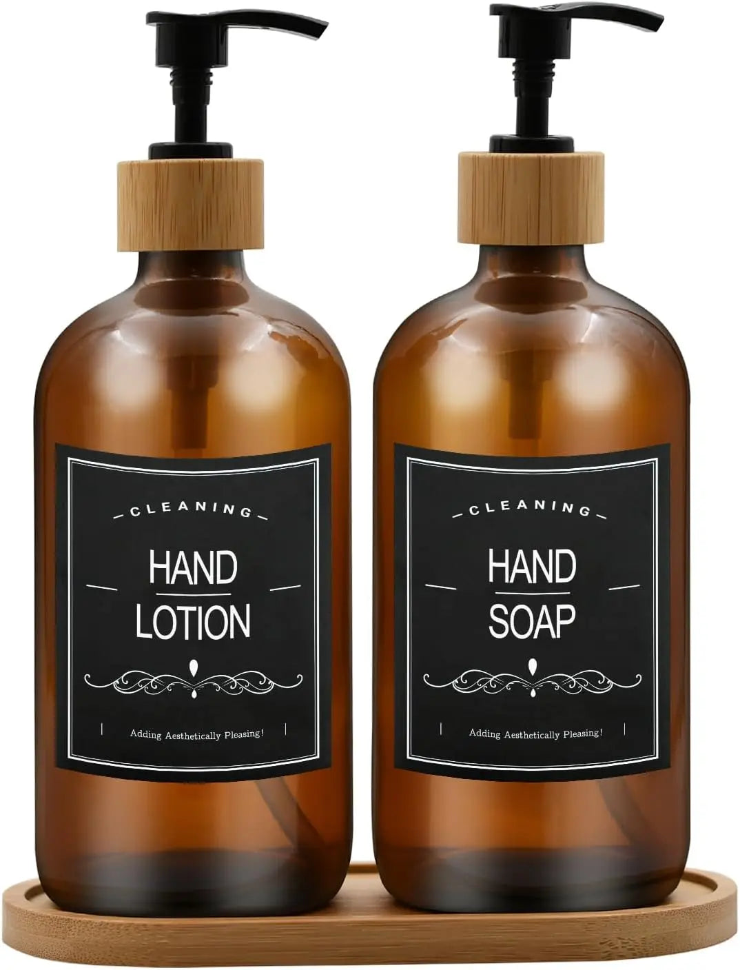 Dish Soap Dispenser Set with Bamboo Tray Kitchen Soap Dispenser Set Glass Matte Hand and Dish Soap Dispenser Set