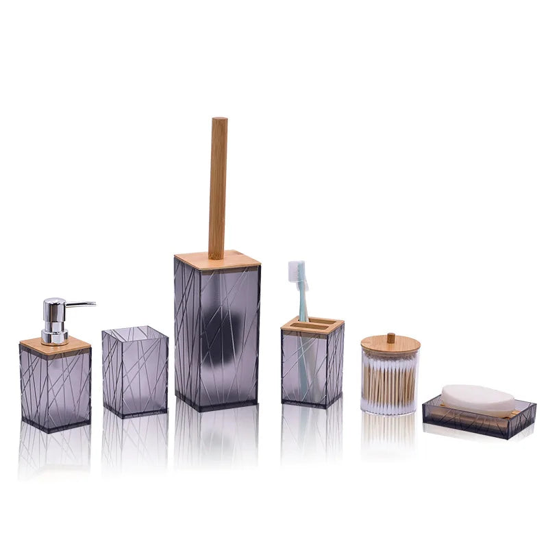 6 Pieces/Set Bathroom Soap Dispenser Bottle Dish Washroom Toothbrush Holder Cup Suit Lotion Rack Toilet Brush Garbage Can