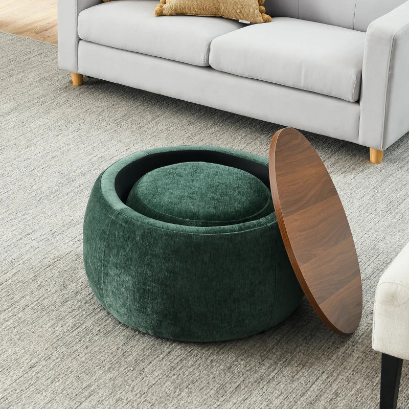 Round Storage Ottoman 2 In 1 Function Work As End Table And Ottoman With Small Seat Green